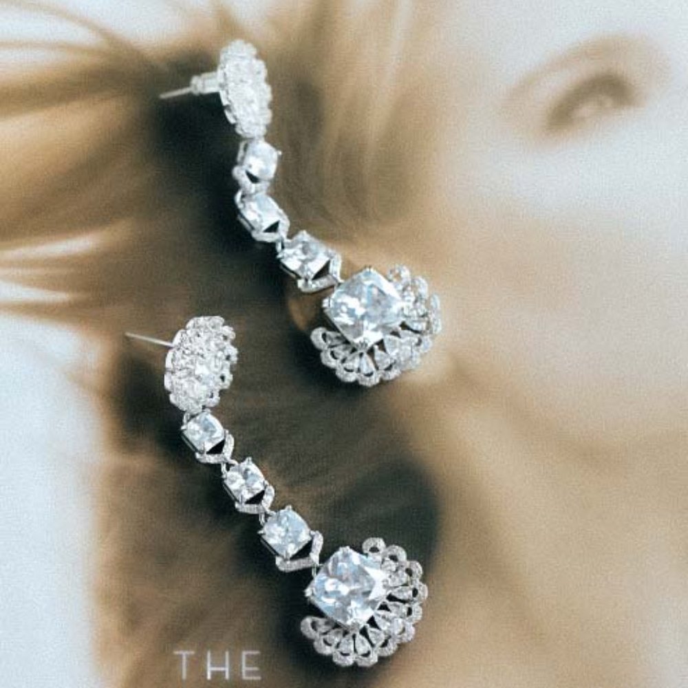 White Gold Crystal CZ Dangle Earrings for Her Classic Vintage Drop Earrings